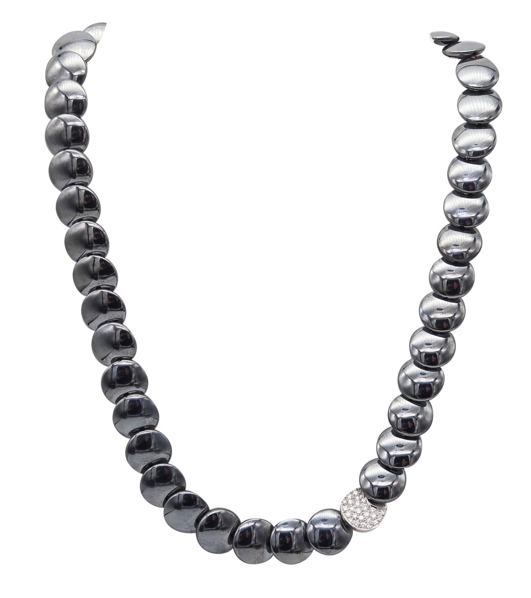 TIFFANY & CO. 1980 Angela Cummings Platinum Lentil Necklace Diamonds & Hematite