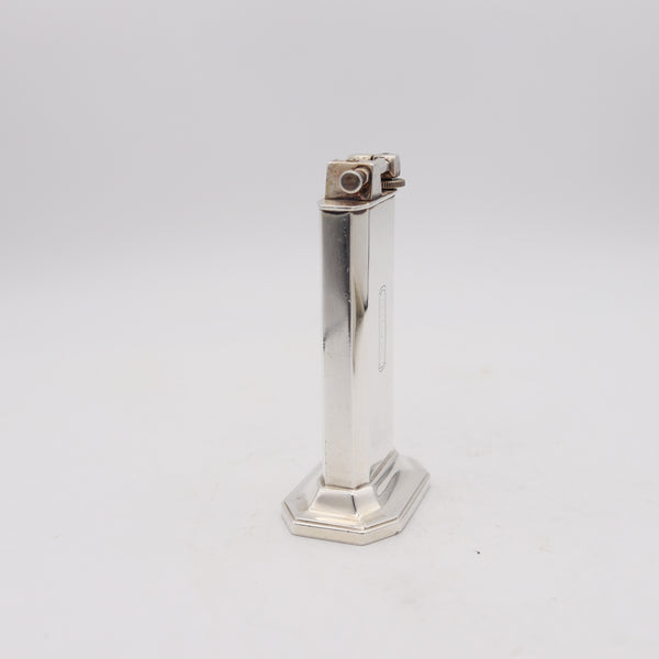 CLARK 1929 Art-Deco Deluxe Desk Petrol Lighter In Polished .925 Sterling Silver