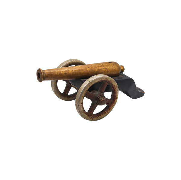 -Navy Signal Cannon 18th /19th Century European Brass Barrel And Wood Carriage