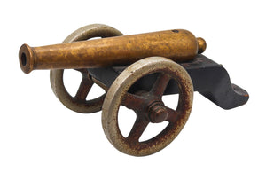 -Navy Signal Cannon 18th /19th Century European Brass Barrel And Wood Carriage