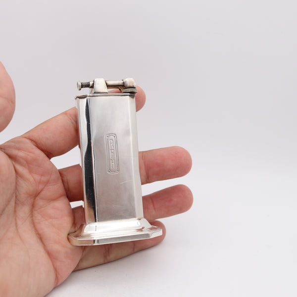 CLARK 1929 Art-Deco Deluxe Desk Petrol Lighter In Polished .925 Sterling Silver