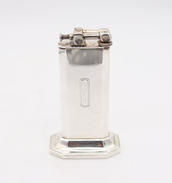CLARK 1929 Art-Deco Deluxe Desk Petrol Lighter In Polished .925 Sterling Silver