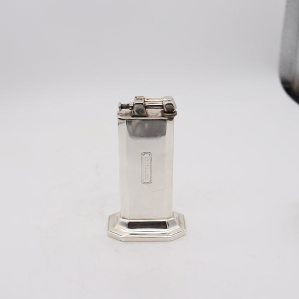 CLARK 1929 Art-Deco Deluxe Desk Petrol Lighter In Polished .925 Sterling Silver