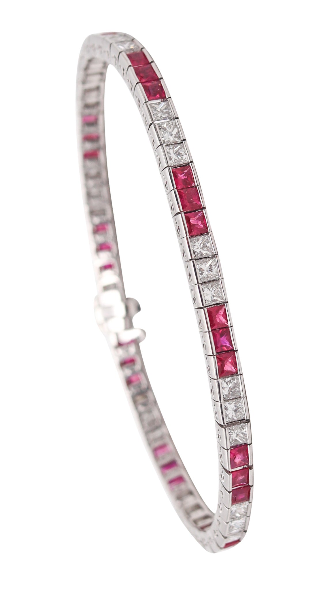 ART DECO 1940 Riviera Bracelet In Platinum With 12.30 Ctw In Diamonds & Rubies