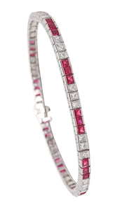 ART DECO 1940 Riviera Bracelet In Platinum With 12.30 Ctw In Diamonds & Rubies