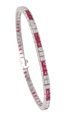 ART DECO 1940 Riviera Bracelet In Platinum With 12.30 Ctw In Diamonds & Rubies