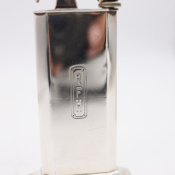 CLARK 1929 Art-Deco Deluxe Desk Petrol Lighter In Polished .925 Sterling Silver