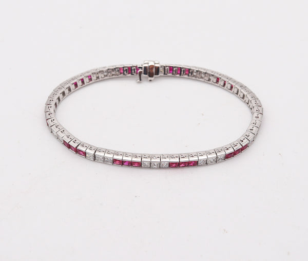 ART DECO 1940 Riviera Bracelet In Platinum With 12.30 Ctw In Diamonds & Rubies