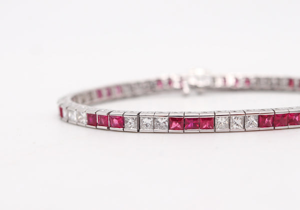 ART DECO 1940 Riviera Bracelet In Platinum With 12.30 Ctw In Diamonds & Rubies