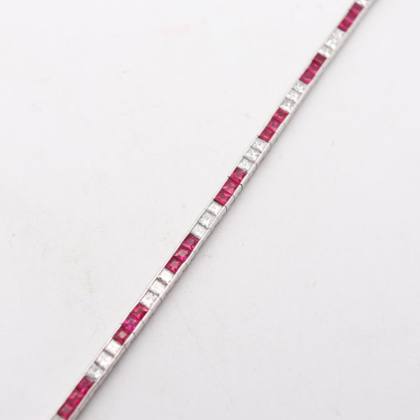 ART DECO 1940 Riviera Bracelet In Platinum With 12.30 Ctw In Diamonds & Rubies