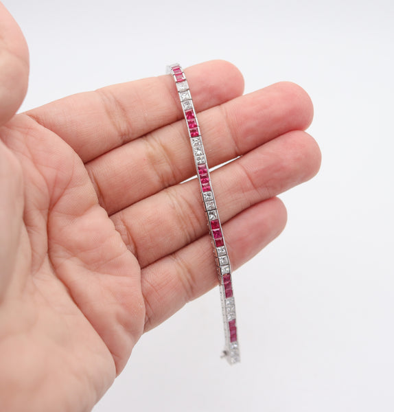 ART DECO 1940 Riviera Bracelet In Platinum With 12.30 Ctw In Diamonds & Rubies