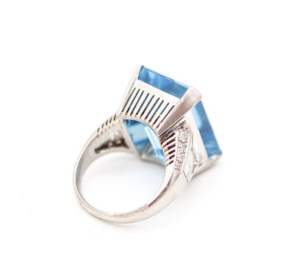 BOUCHERON Paris 1938 Art Deco Platinum Ring With 23.55 Cwt Aquamarine & Diamonds