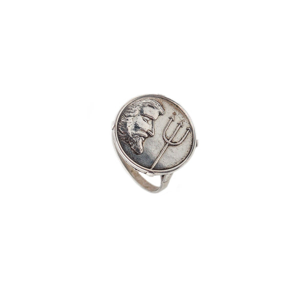 -Austria 1930 Art Deco Neptune Mythological Ring In .835 Sterling Sliver