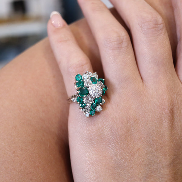 -Cluster Cocktail Ring In 18Kt Gold With 5.94 Ctw In Colombian Emeralds And Diamonds