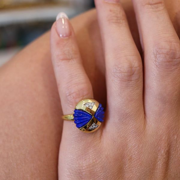 -Modernist Sculptural Ring In 18Kt Yellow Gold With 3.24 Ctw In Diamonds And Lapis Lazuli