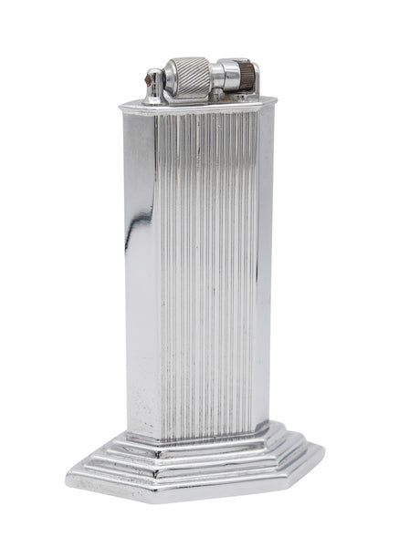 MC MURDO 1928 England Art Deco  Skyscraper Table Desk Lighter In Plated Steel