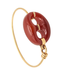GUCCI 1980 Firenze Carved Agate Mariner link Bangle In 18Kt Yellow Gold