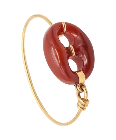 GUCCI 1980 Firenze Carved Agate Mariner link Bangle In 18Kt Yellow Gold