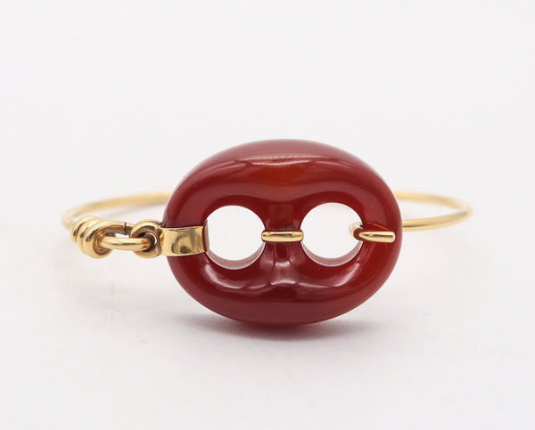GUCCI 1980 Firenze Carved Agate Mariner link Bangle In 18Kt Yellow Gold