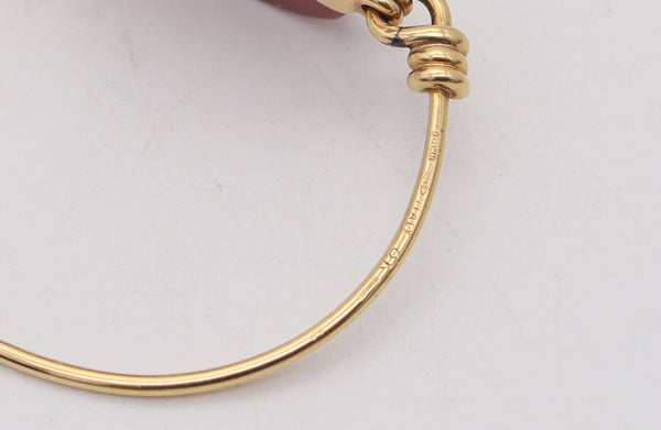 GUCCI 1980 Firenze Carved Agate Mariner link Bangle In 18Kt Yellow Gold