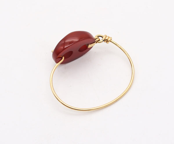 GUCCI 1980 Firenze Carved Agate Mariner link Bangle In 18Kt Yellow Gold