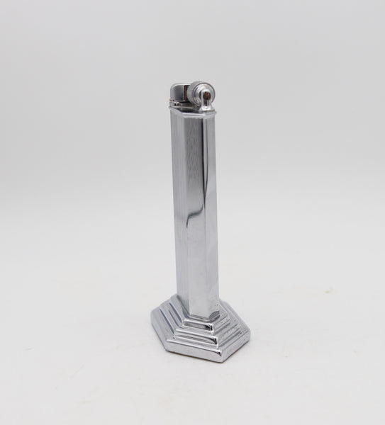 MC MURDO 1928 England Art Deco  Skyscraper Table Desk Lighter In Plated Steel