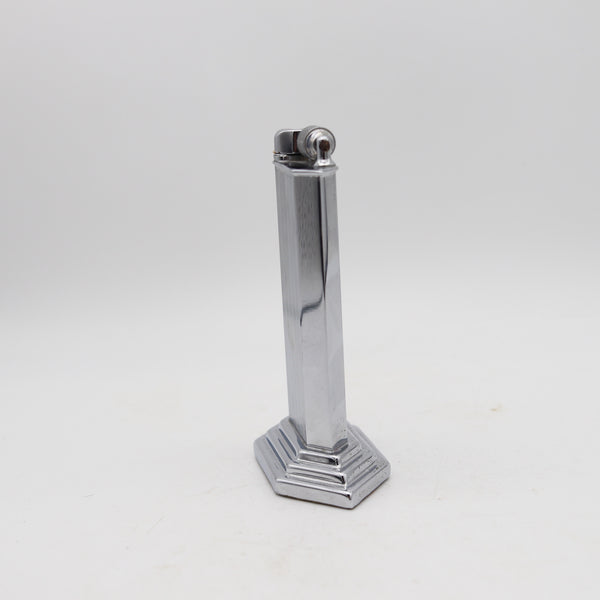 MC MURDO 1928 England Art Deco  Skyscraper Table Desk Lighter In Plated Steel