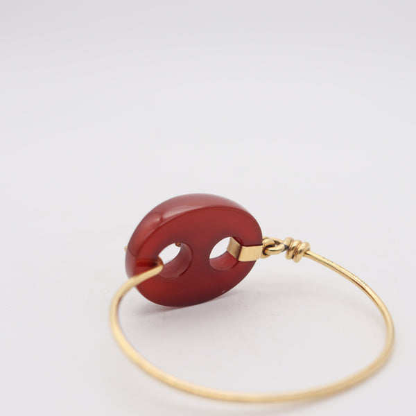 GUCCI 1980 Firenze Carved Agate Mariner link Bangle In 18Kt Yellow Gold