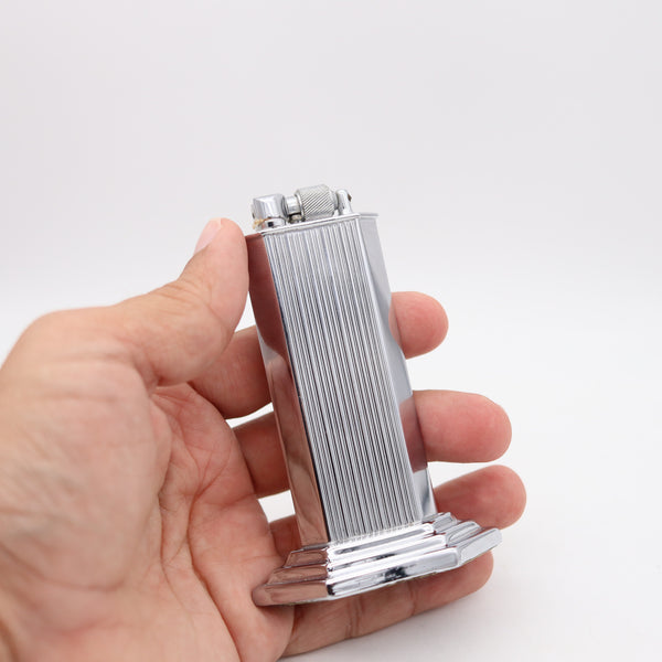 MC MURDO 1928 England Art Deco  Skyscraper Table Desk Lighter In Plated Steel