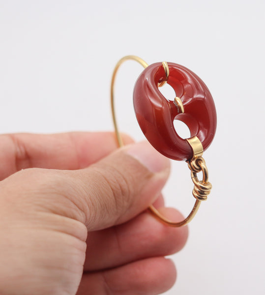 GUCCI 1980 Firenze Carved Agate Mariner link Bangle In 18Kt Yellow Gold