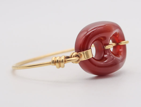GUCCI 1980 Firenze Carved Agate Mariner link Bangle In 18Kt Yellow Gold