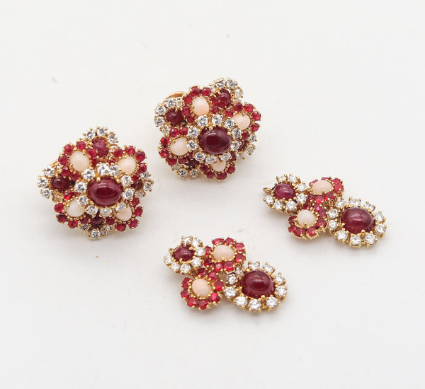 -Pery Et Fils 1960 Paris Convertible Dangle Earrings In 18Kt Gold 31.64 Cts In Diamonds Rubies And Corals