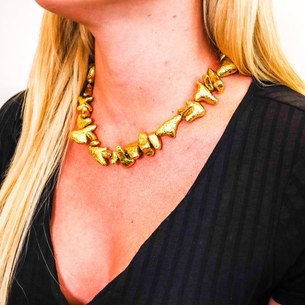 -Zolotas Greek Nugget Link Necklace Collar In solid 18Kt Yellow Gold