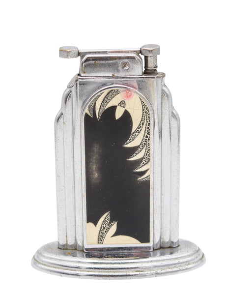 OTIS 1929 Art-Deco Skyscraper Egg-Shell Lacquer Desk Table Lighter In Chromed Steel