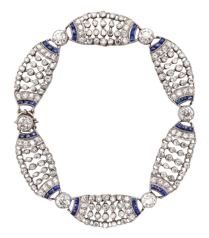 ART DECO 1925 Bracelet In Platinum With 10.06 Ctw In European Diamonds & Sapphires