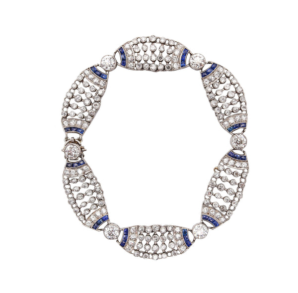 ART DECO 1925 Bracelet In Platinum With 10.06 Ctw In European Diamonds & Sapphires