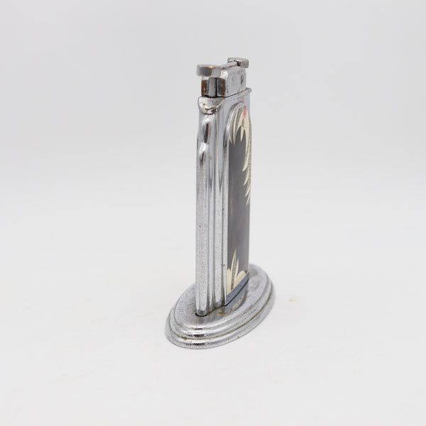 OTIS 1929 Art-Deco Skyscraper Egg-Shell Lacquer Desk Table Lighter In Chromed Steel
