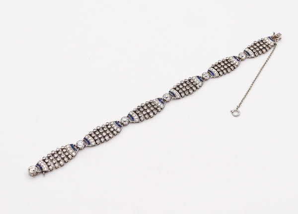 ART DECO 1925 Bracelet In Platinum With 10.06 Ctw In European Diamonds & Sapphires