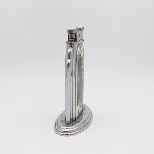 OTIS 1929 Art-Deco Skyscraper Egg-Shell Lacquer Desk Table Lighter In Chromed Steel