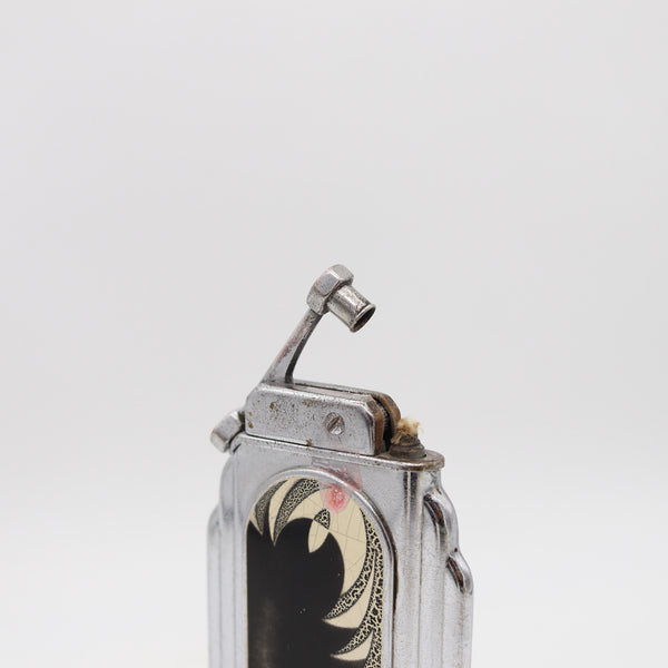 OTIS 1929 Art-Deco Skyscraper Egg-Shell Lacquer Desk Table Lighter In Chromed Steel