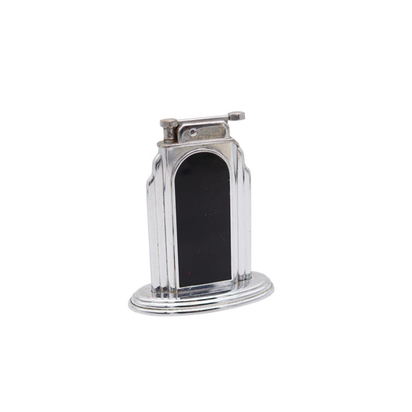 OTIS 1929 Art-Deco Skyscraper Black Lacquered Desk Table Lighter In Chromed Steel