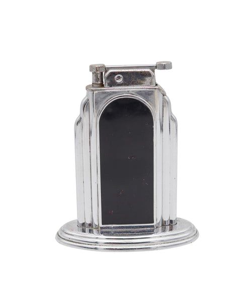 OTIS 1929 Art-Deco Skyscraper Black Lacquered Desk Table Lighter In Chromed Steel