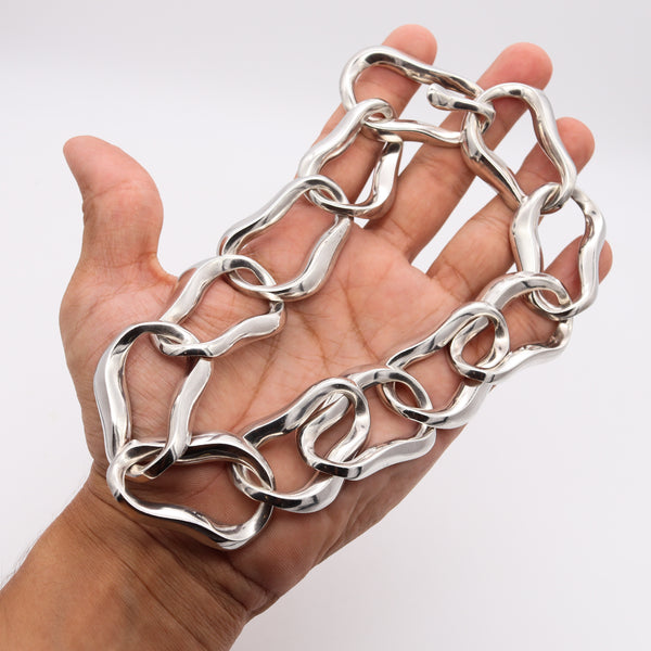 ANGELA CUMMINGS 1983 Rare Aegean Free-Forms Links Necklace in .925 Sterling silver