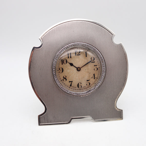 Edwardian 1910 Swiss Easel Back Desk Table Clock In Solid 925 Sterling Silver