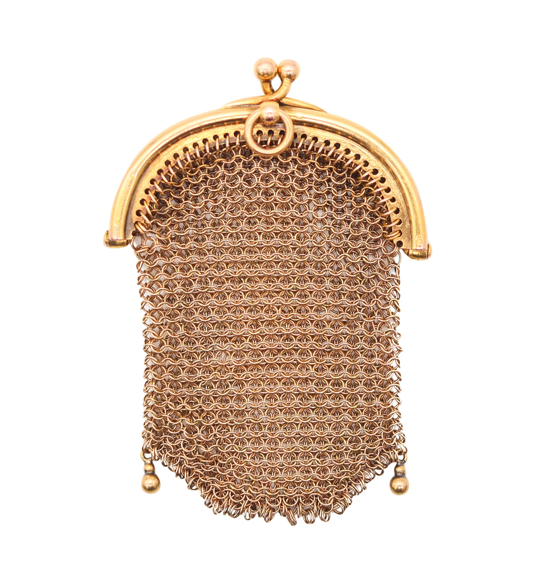 ENGLAND 1900 Victorian Pendant Mesh Purse In Solid 18Kt Yellow Gold