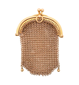 ENGLAND 1900 Victorian Pendant Mesh Purse In Solid 18Kt Yellow Gold