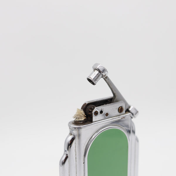 OTIS 1929 Art-Deco Skyscraper Green Lacquered Desk Table Lighter In Chromed Steel