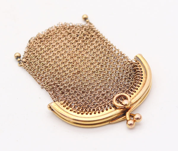 ENGLAND 1900 Victorian Pendant Mesh Purse In Solid 18Kt Yellow Gold