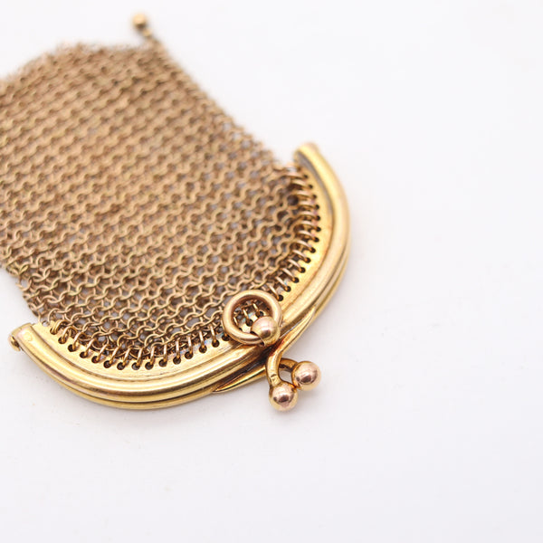 ENGLAND 1900 Victorian Pendant Mesh Purse In Solid 18Kt Yellow Gold