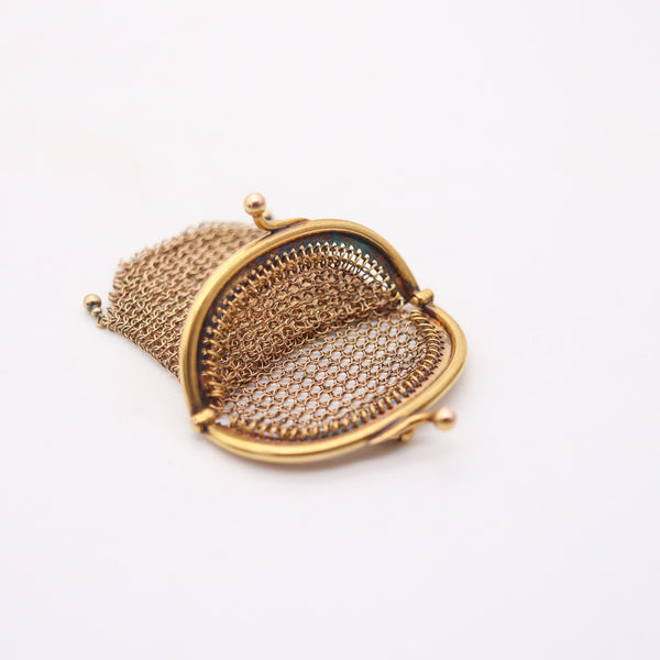 ENGLAND 1900 Victorian Pendant Mesh Purse In Solid 18Kt Yellow Gold